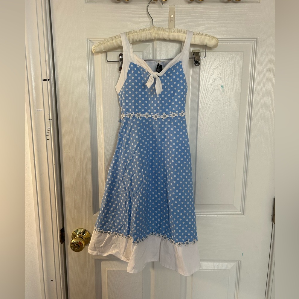 Rare Editions Light Blue Polka Dot Dress with White Accents